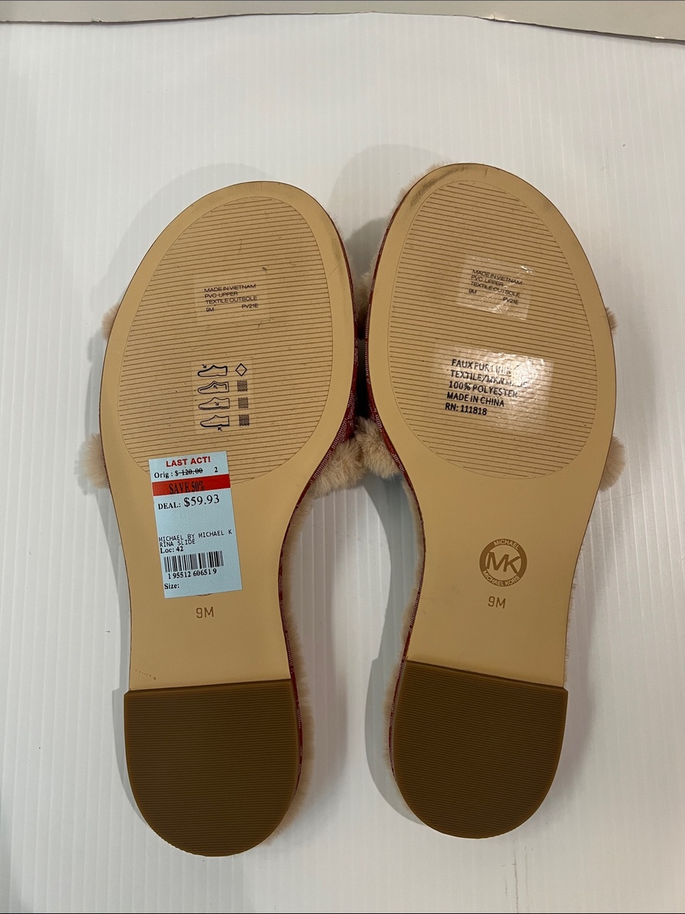 New Michael Kors Women’s Beige and Fur Sandal MK Logo Strap in Size 9 - Picture 6 of 6